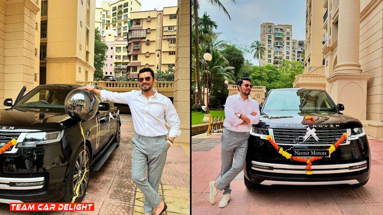 Actor Randeep Hooda posing with his new Range Rover