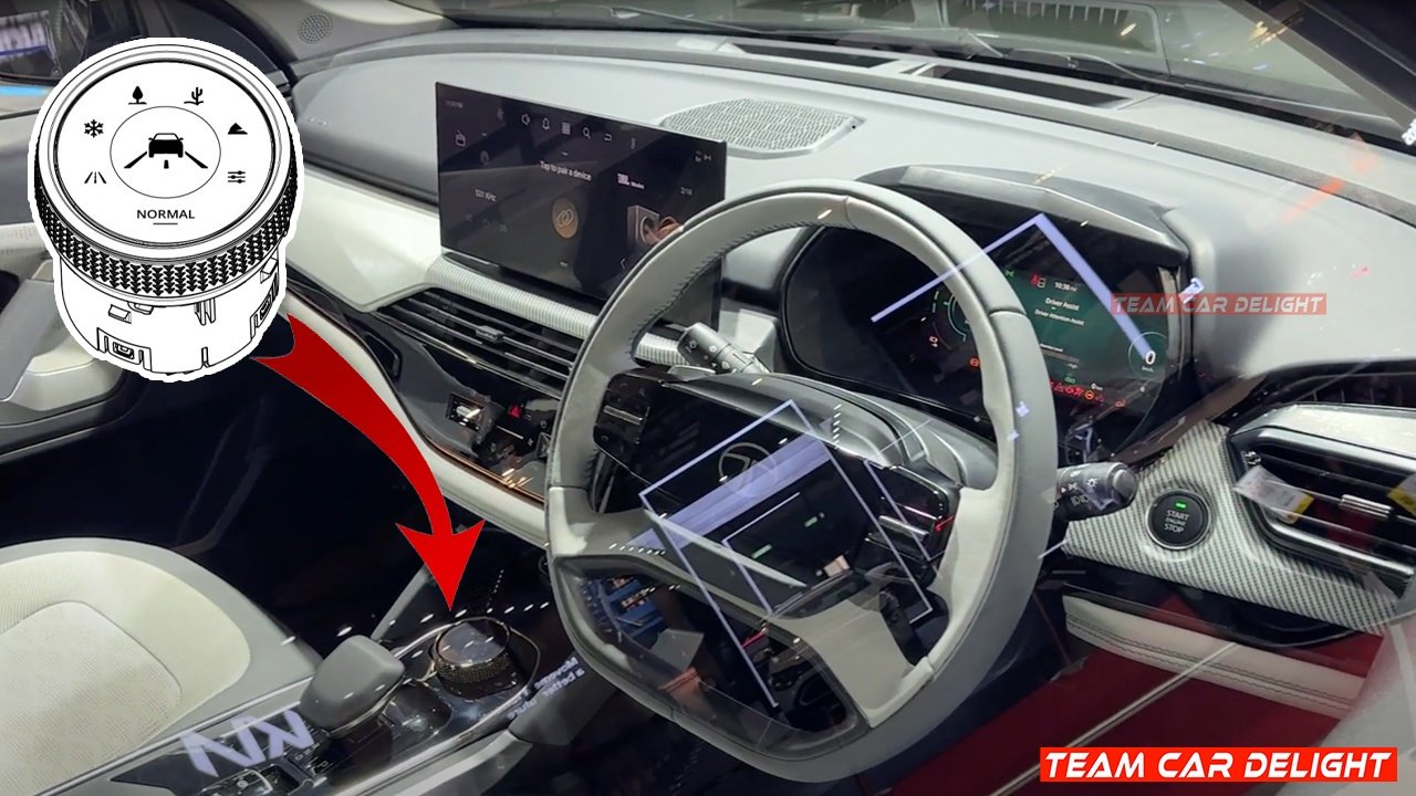 Tata Harrier EV Dashboard displayed at the Bharat Mobility Expo 2024